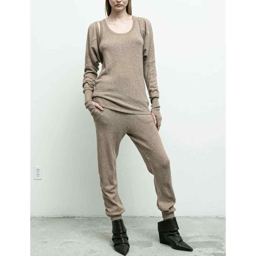 NICHOLAS K Lounge Sweater Pants Women Small Brown Yak Wool Knit Jogger Casual